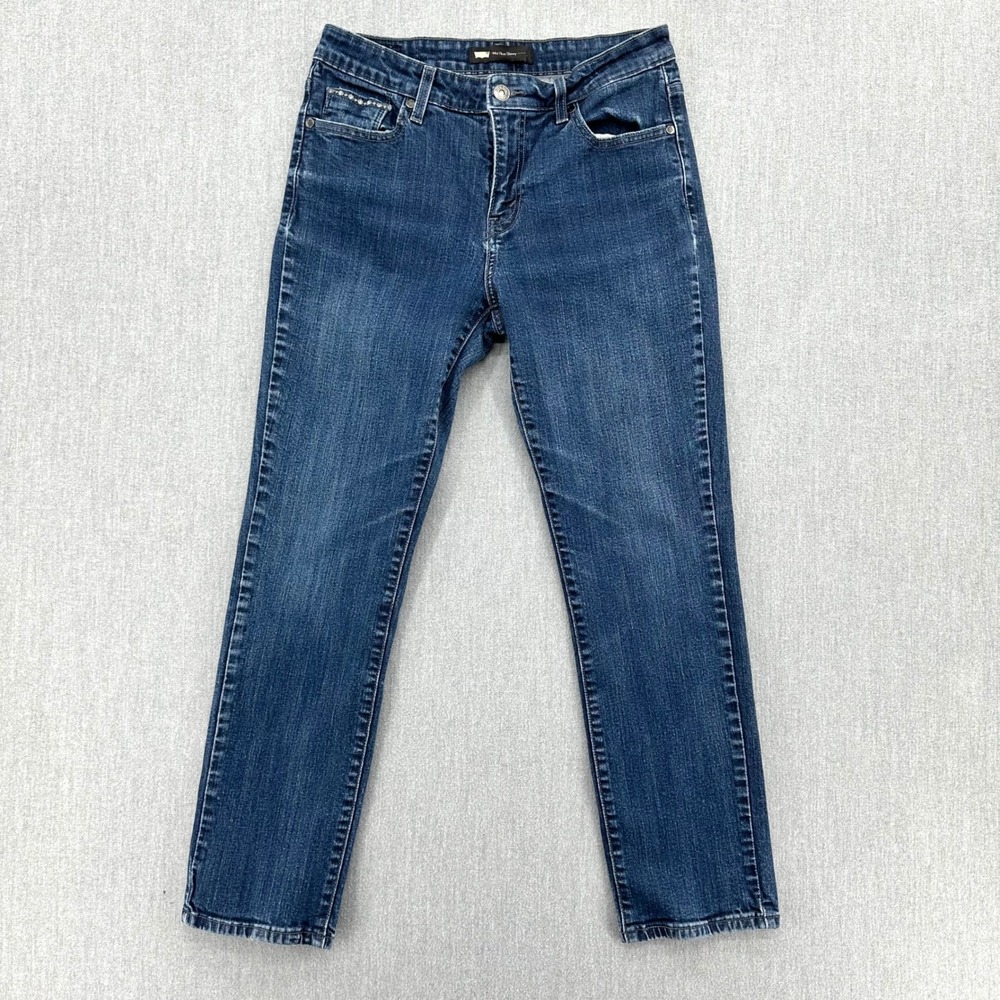 Levis Mid Rise‎ Skinny Jeans Womens 30x28 Dark Wash Rhinestone Studded Denim